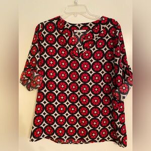 The Impeccable Pig Black and Red Geo Floral Split-Neck Tunic